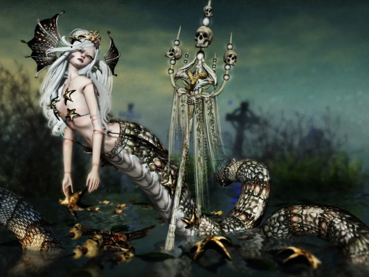 skull, snake, monster, lamia, mythologic, by kynne