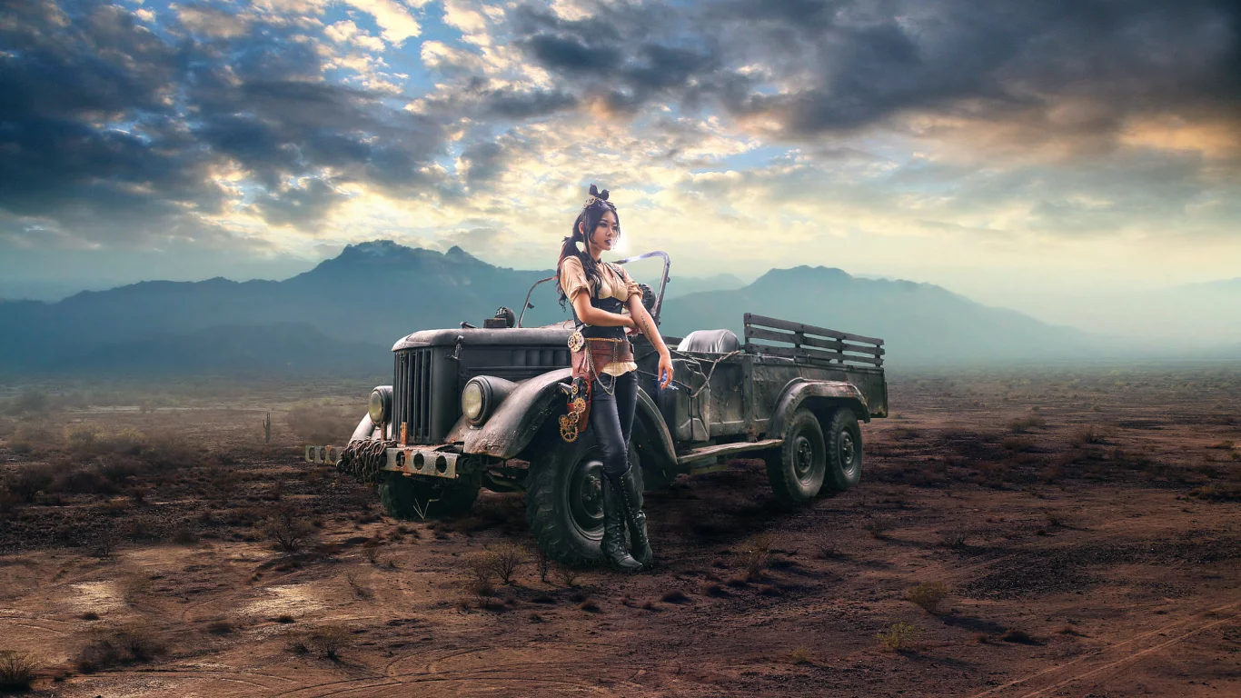 автомобиль, уаз, девушка, uaz, power, 6х6, girl, modificied, car, sun, sky, summer, see, indusrial, front, wide