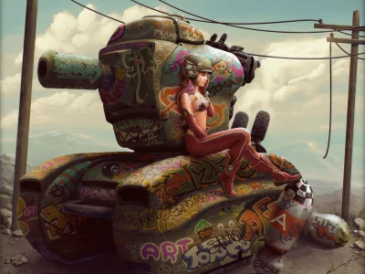 танкистка, арт, tank, girl, tank girl, pink, smile, pepper, art, sun, summer, street, wide