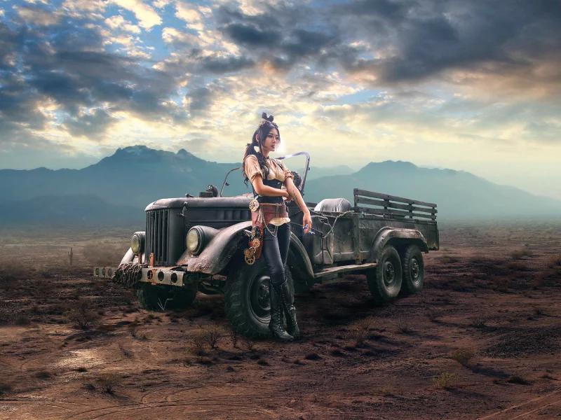 автомобиль, уаз, девушка, uaz, power, 6х6, girl, modificied, car, sun, sky, summer, see, indusrial, front, wide