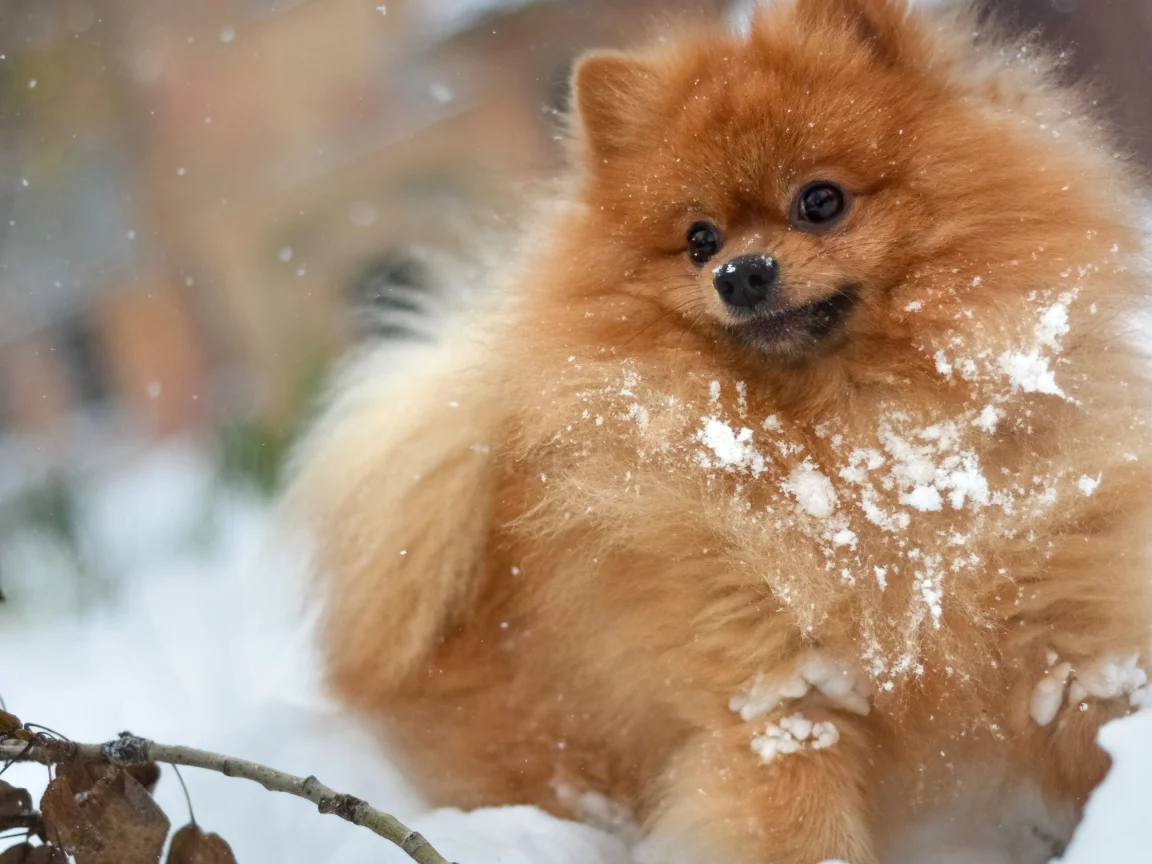 собака, зима, leaves, stick, рыжий, лохматый, мохнатый