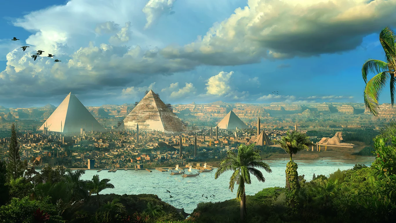 египт, постройка, пирамиды, egypt, pyramid, building, matte, front, panorama, past, sky, up, see, sun, summer, sky, nice, wide