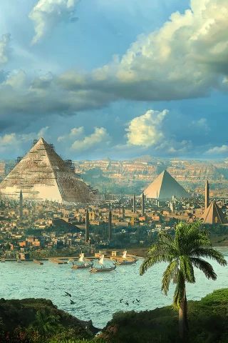 египт, постройка, пирамиды, egypt, pyramid, building, matte, front, panorama, past, sky, up, see, sun, summer, sky, nice, wide