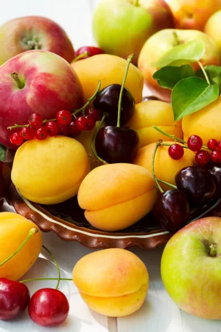 fruits, абрикосы, черешня, ягоды, berries, фрукты, смородина, яблоки
