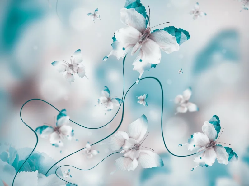бабочки, лепестки, blue, water, butterflies, floral