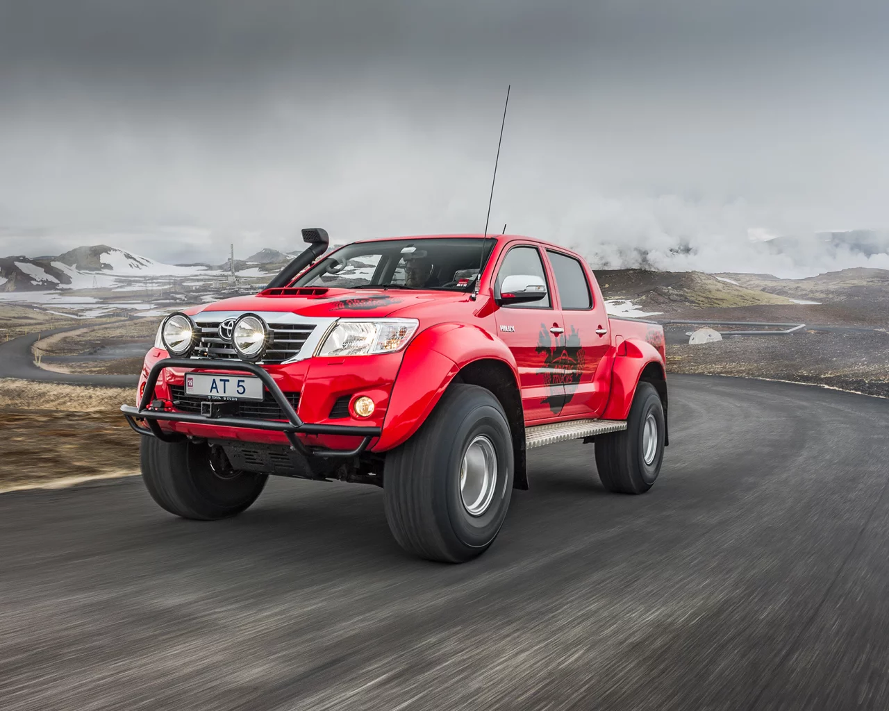 автомобиль, тойота, арктическая, car, toyota, hilux, arctic, trucks, spez, suv, three, quarter, modern, power, mod, car, pickup, sun, sky, summer, see, indusrial, front, red, nice, wide