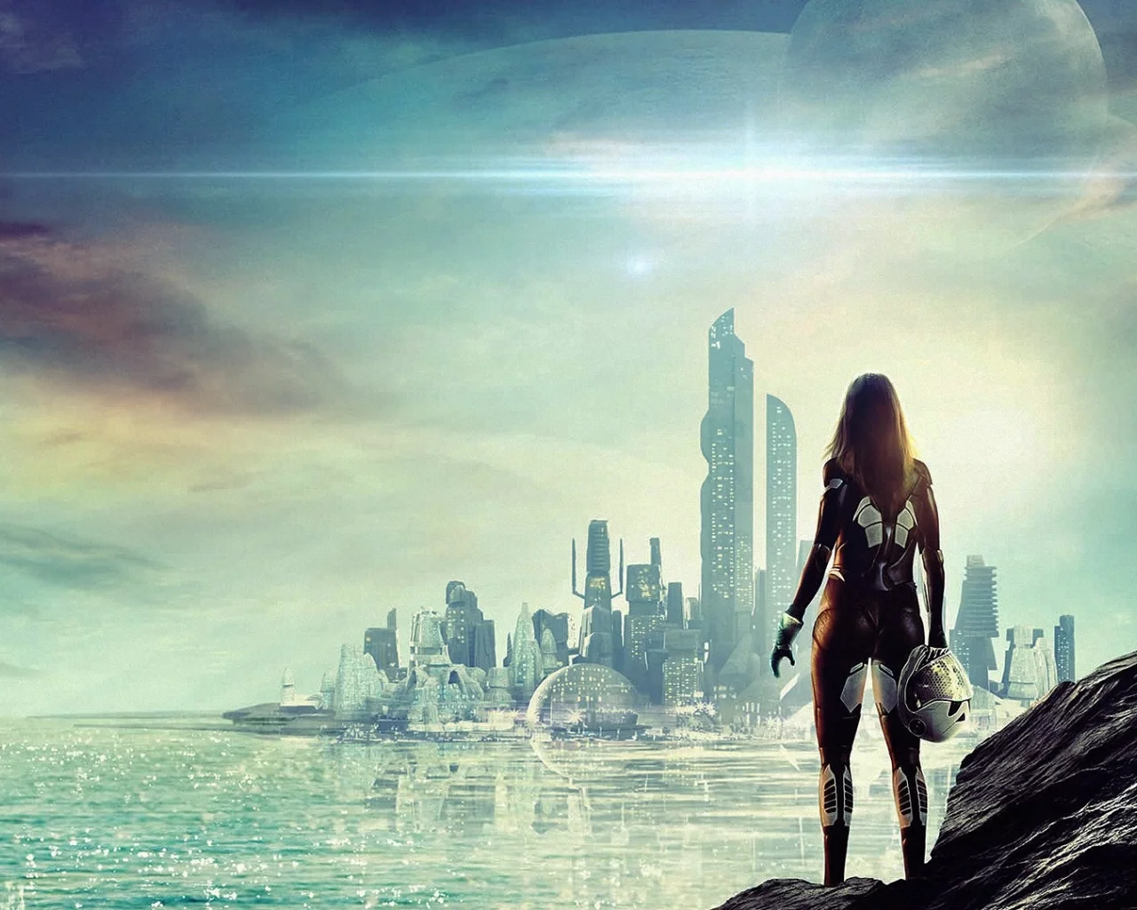 город, космос, девушка, city, future, girl, pilot, planet, alien, sea, home, second, robot, android, girl, boy, aluren, space, nice, sun, sky, stars, solar, south, wide