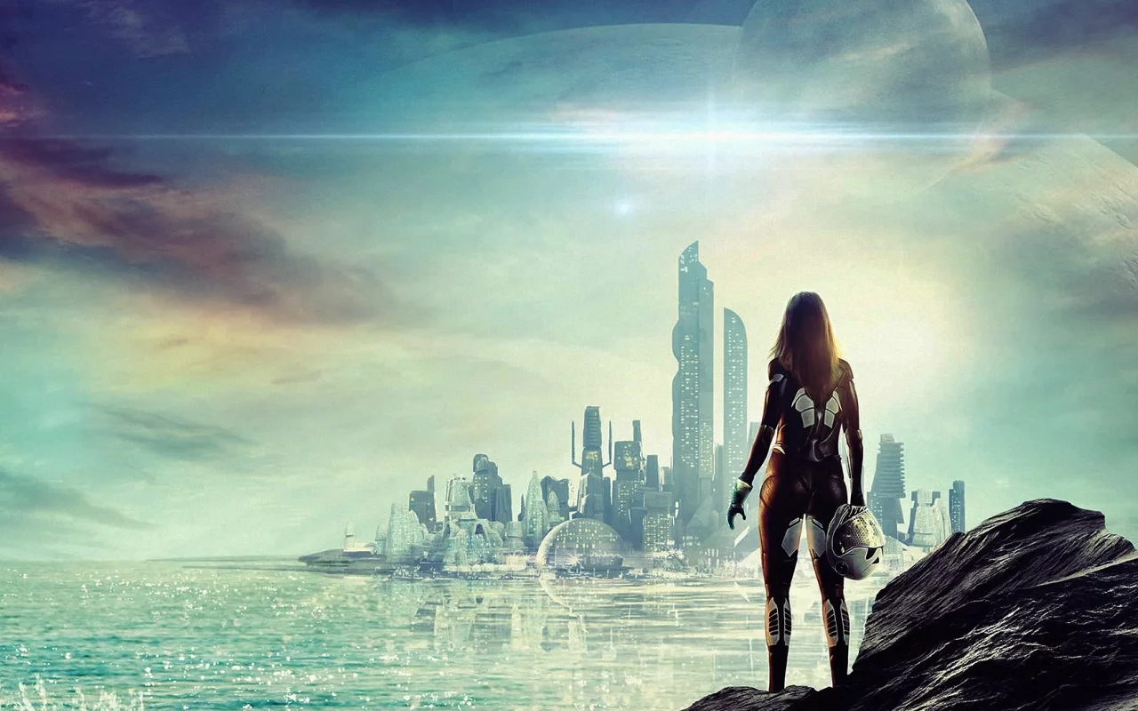 город, космос, девушка, city, future, girl, pilot, planet, alien, sea, home, second, robot, android, girl, boy, aluren, space, nice, sun, sky, stars, solar, south, wide