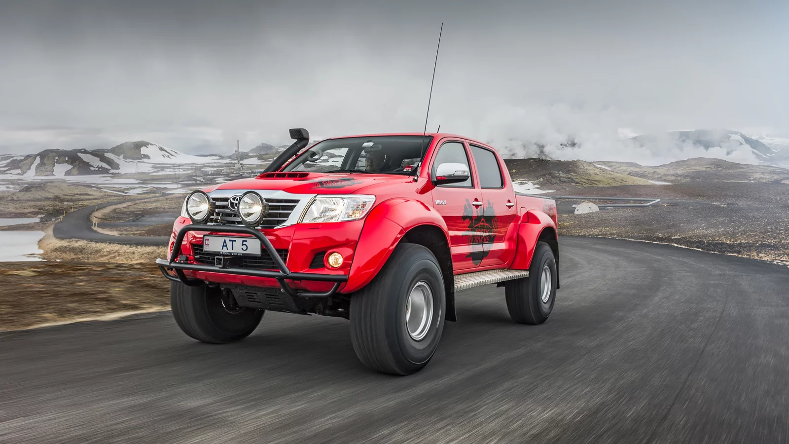 автомобиль, тойота, арктическая, car, toyota, hilux, arctic, trucks, spez, suv, three, quarter, modern, power, mod, car, pickup, sun, sky, summer, see, indusrial, front, red, nice, wide