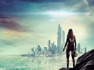 город, космос, девушка, city, future, girl, pilot, planet, alien, sea, home, second, robot, android, girl, boy, aluren, space, nice, sun, sky, stars, solar, south, wide