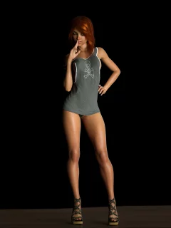 девушка, комната, girl, room, dress, short, grey, skull, dark, front, арт, smile, party, art, sun, key, summer, nice, wide