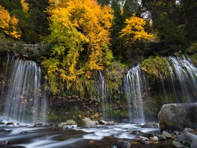 лес, осень, река, каскад