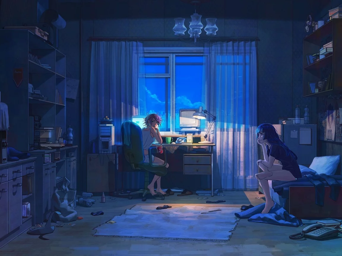 девушка, девушки, комната, girl, girls, dress, color, room, dark, art, book, tv, pc, ausines, see, sun, nice, smile, wide