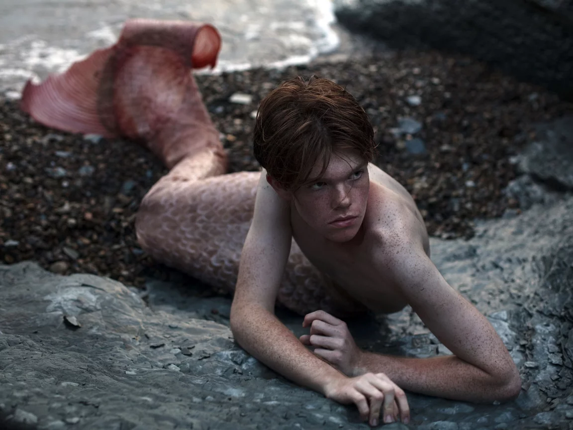 fantasy, берег, русал, парень, conceptual portrait, merman, море