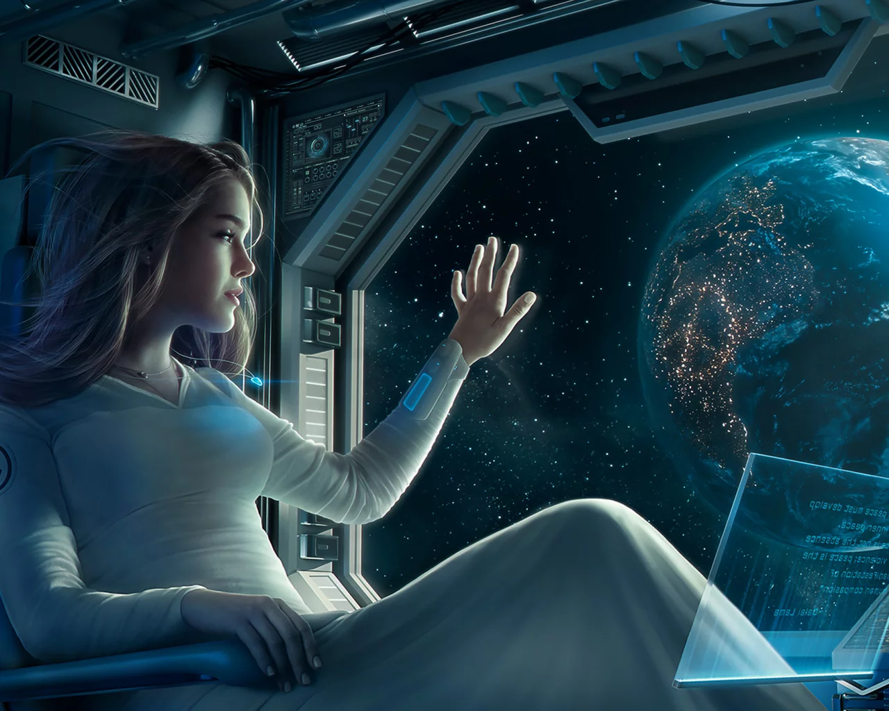 девушка, каюта, космолёт, космический, корабль, планета, отлёт, girl, stateroom, room, spaceship, departure, space, planet, up, see, sky, stars, nice, wide
