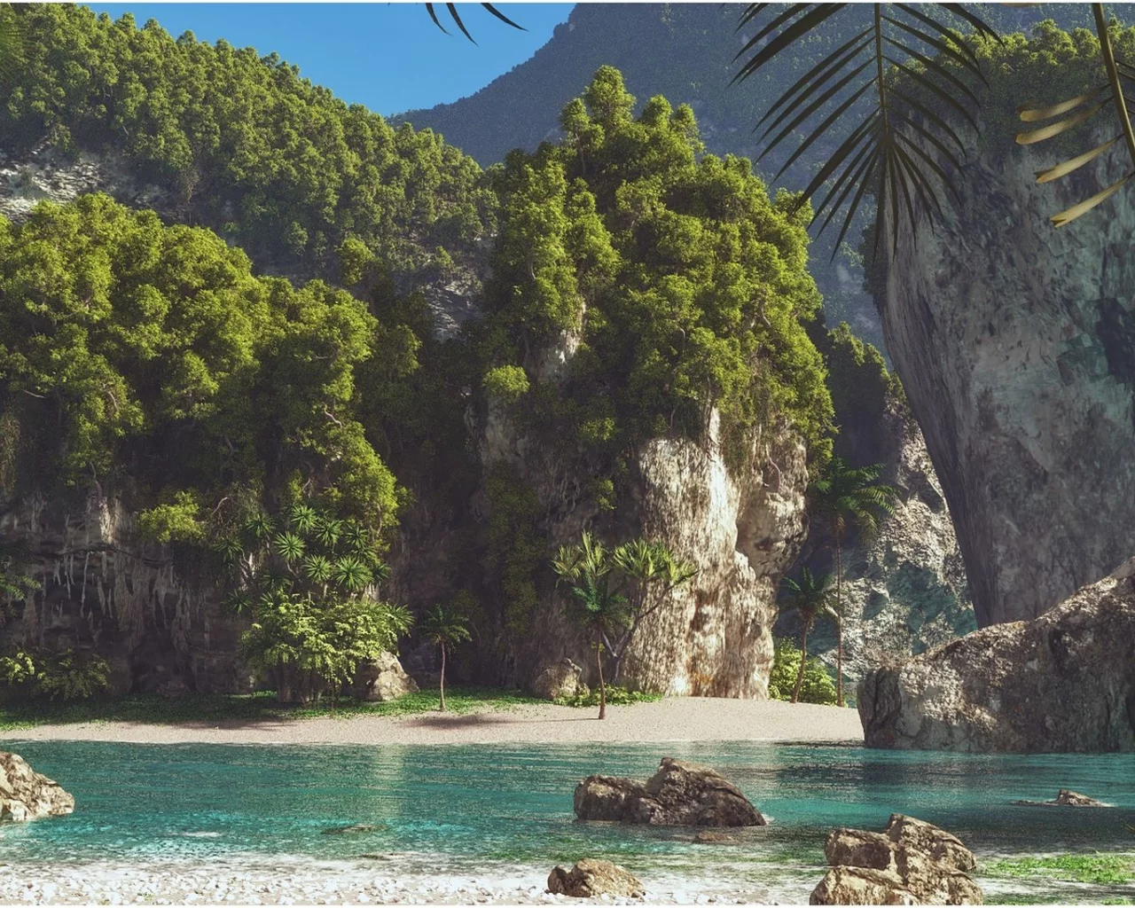 тропики, море, jungle, tropics, tropical, trees, sea, forest, path, fallen, green, nature, landscapes, trees, forest, trail, woods, leaves, sunrise, see, light, summer, see, nice, wide