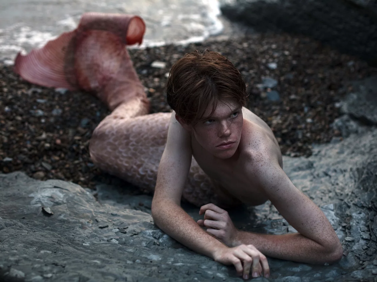 fantasy, берег, русал, парень, conceptual portrait, merman, море