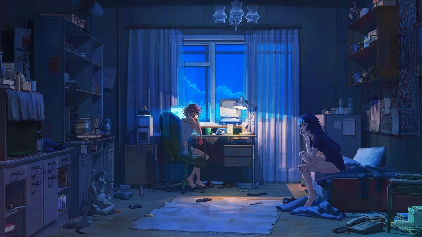 девушка, девушки, комната, girl, girls, dress, color, room, dark, art, book, tv, pc, ausines, see, sun, nice, smile, wide