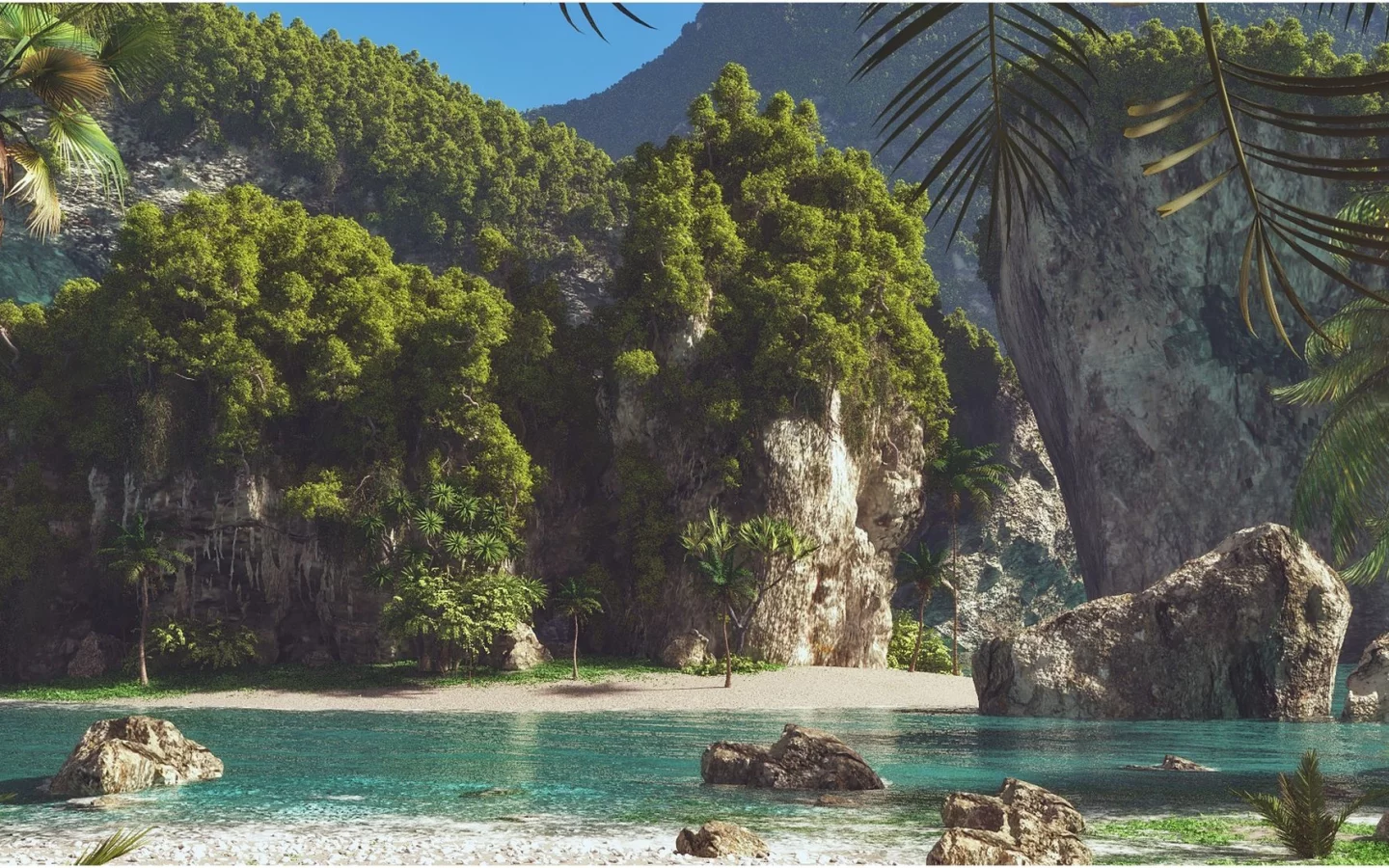 тропики, море, jungle, tropics, tropical, trees, sea, forest, path, fallen, green, nature, landscapes, trees, forest, trail, woods, leaves, sunrise, see, light, summer, see, nice, wide