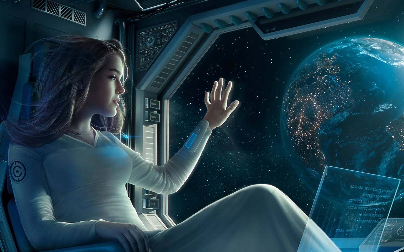 девушка, каюта, космолёт, космический, корабль, планета, отлёт, girl, stateroom, room, spaceship, departure, space, planet, up, see, sky, stars, nice, wide