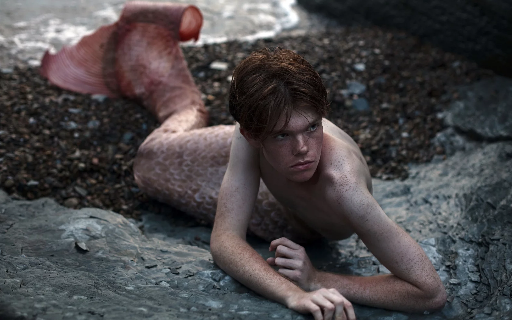 fantasy, берег, русал, парень, conceptual portrait, merman, море