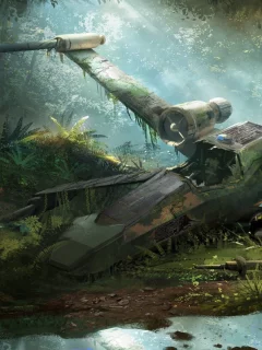 звездолёт, истребитель, много лет после войны, забытый, арт, fighter, many years after the war, abandoned, x wing, star wars, lake, shore, future, spaceship, gunship, forest, art, artwork, adventure, planet, see, star, wars, космолёт, wide