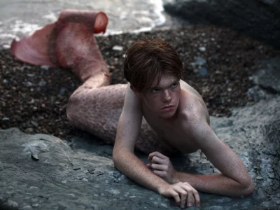 fantasy, берег, русал, парень, conceptual portrait, merman, море