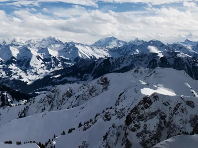 горы, долина, альпы, панорама, mountains, valley, alps, winter, ice, panorama, panoramic, see, light, up, sky, nice, wide