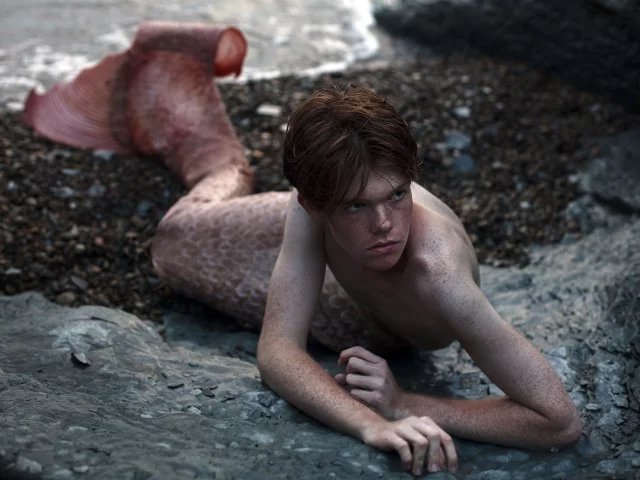 fantasy, берег, русал, парень, conceptual portrait, merman, море