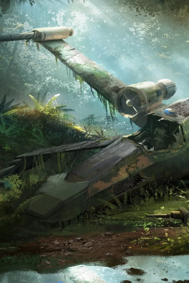 звездолёт, истребитель, много лет после войны, забытый, арт, fighter, many years after the war, abandoned, x wing, star wars, lake, shore, future, spaceship, gunship, forest, art, artwork, adventure, planet, see, star, wars, космолёт, wide