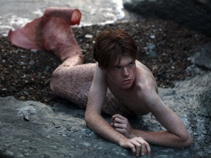 fantasy, берег, русал, парень, conceptual portrait, merman, море