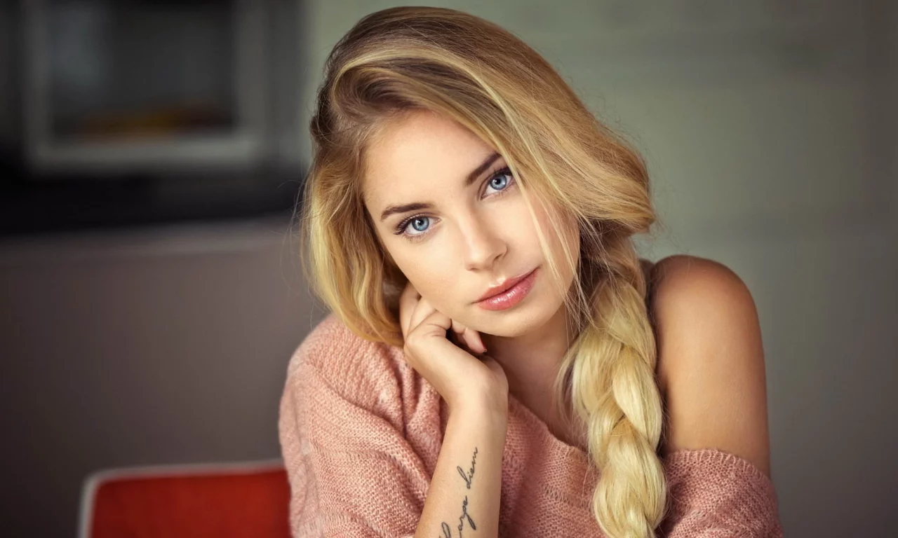 девушка, белье, красотка, портрет, крупно, лицо, взгляд