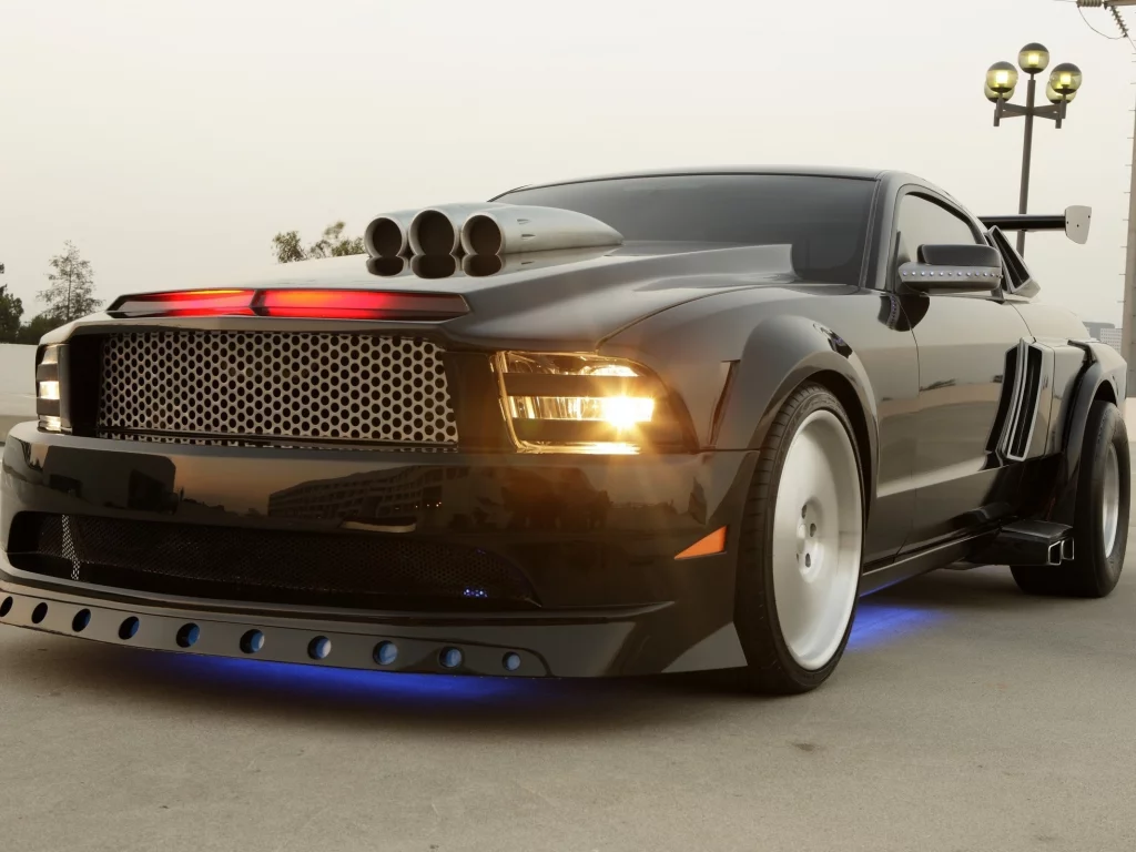 ford mustang, фон, фары, неон, тюнинг