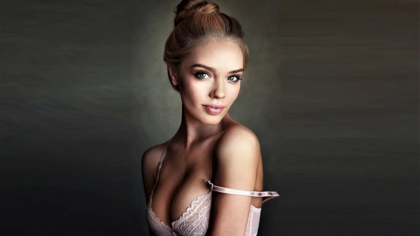 девушка, белье, красотка, портрет, крупно, лицо, взгляд