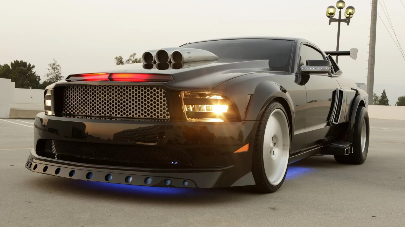 ford mustang, фон, фары, неон, тюнинг