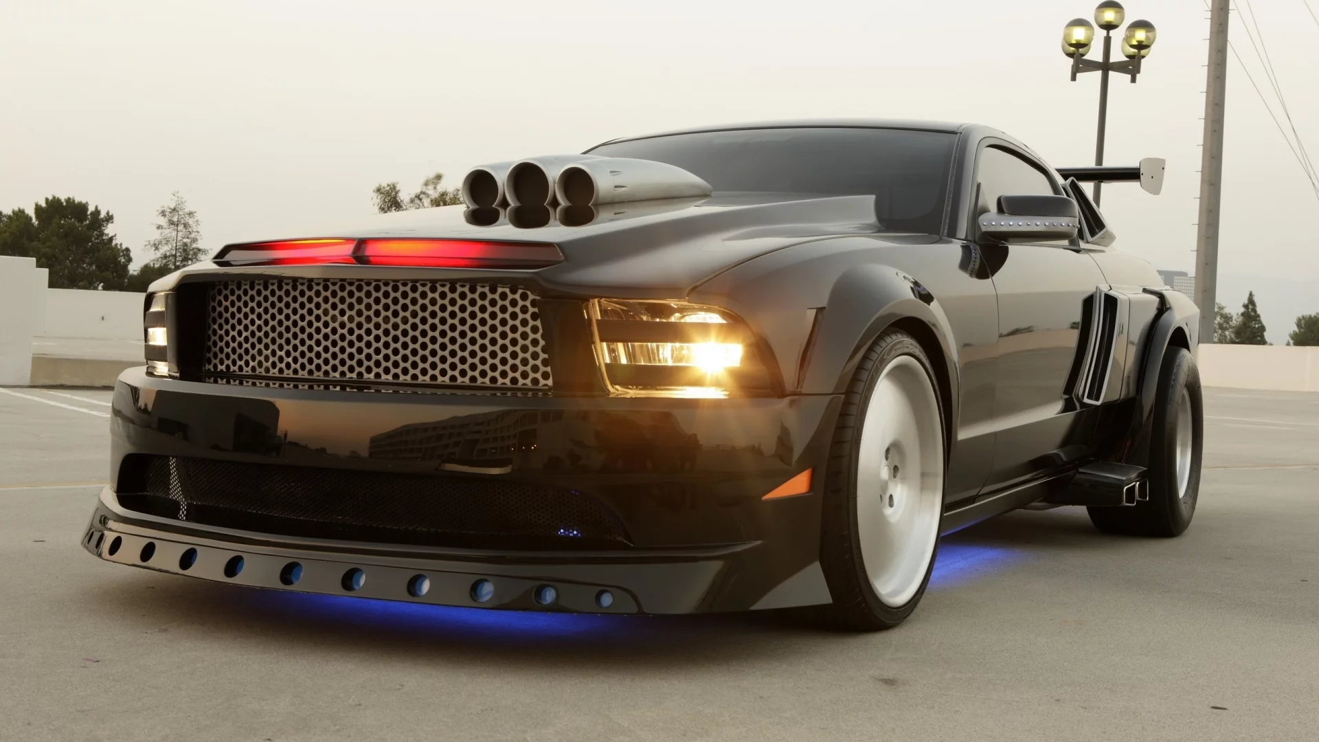 ford mustang, фон, фары, неон, тюнинг
