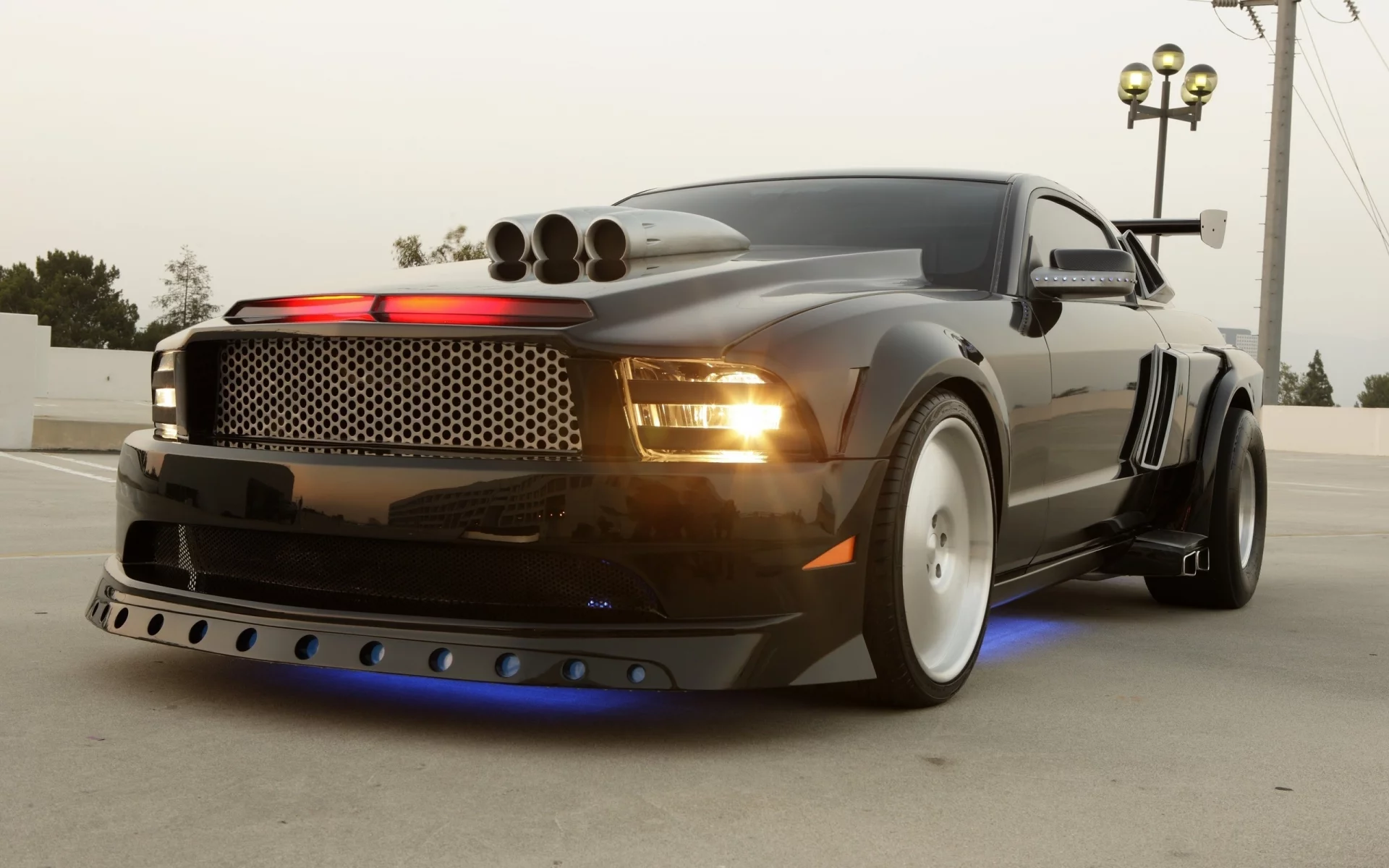 ford mustang, фон, фары, неон, тюнинг
