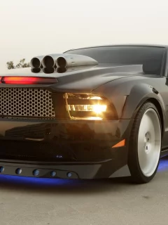 ford mustang, фон, фары, неон, тюнинг