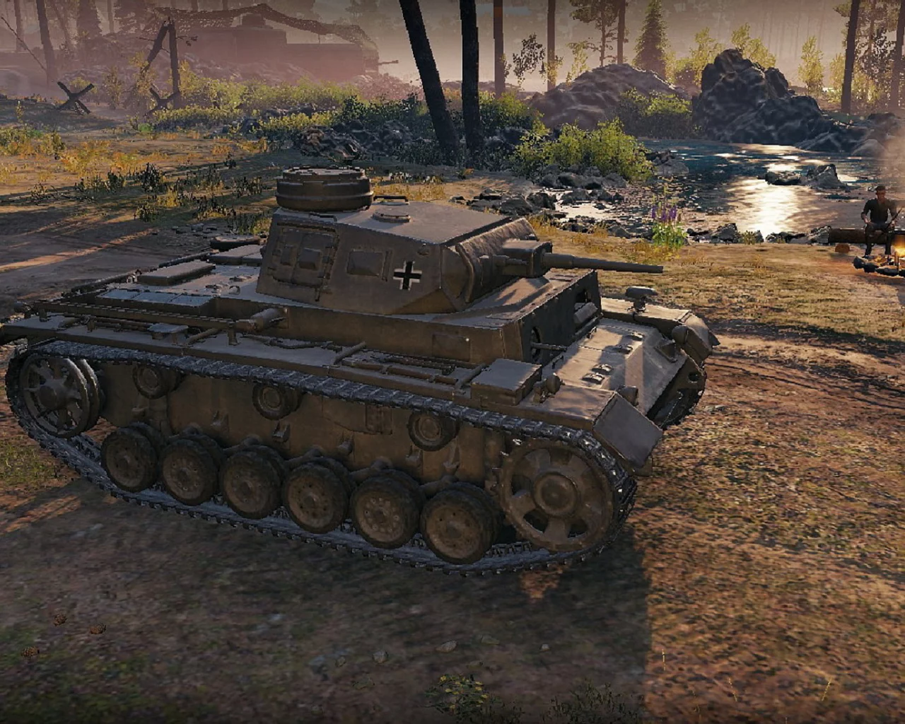 Игра, World of Tanks, танк немецкий, Pz.Kpfw. III Ausf. J, рассвет, солдаты