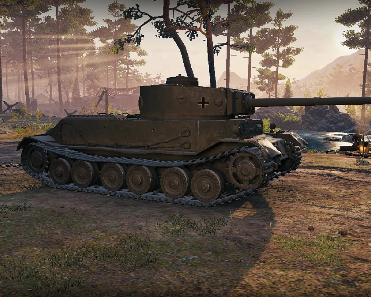 игра, арт, world of tanks, танк, немецкий, tiger p, рассвет, солдаты, wargaming net