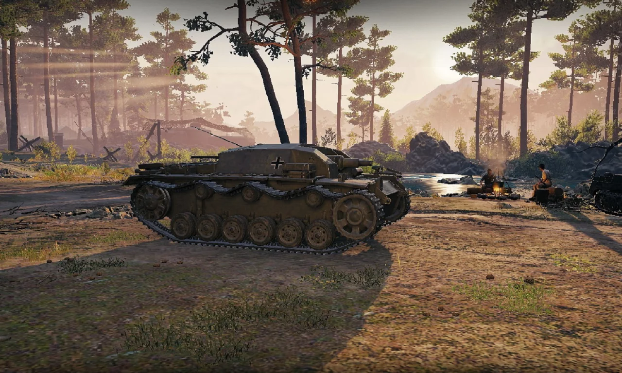 игра, арт, world of tanks, танк, немецкий, stug iii ausf b, рассвет, солдаты, wargaming net