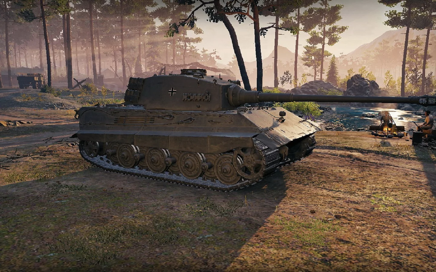Игра, World of Tanks, танк немецкий, Е 75, рассвет, солдаты