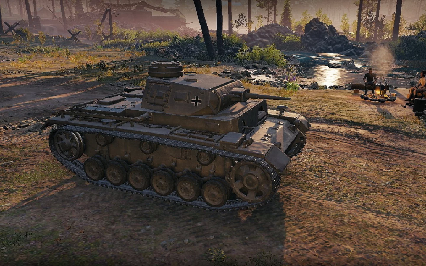 Игра, World of Tanks, танк немецкий, Pz.Kpfw. III Ausf. J, рассвет, солдаты