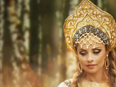 русская красавица, девушка, макияж, большие глаза, красивые глаза, крупно, русская коса, длинные волосы, девушка с косой, кокошник, девушка в кокошнике