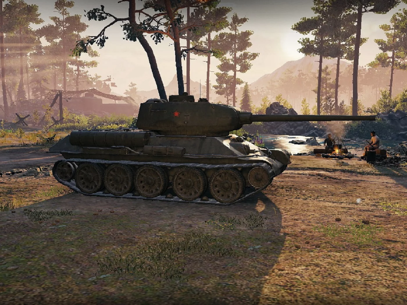 игра, арт, world of tanks, танк, ссср, т 34 85м, рассвет, солдаты, wargaming net