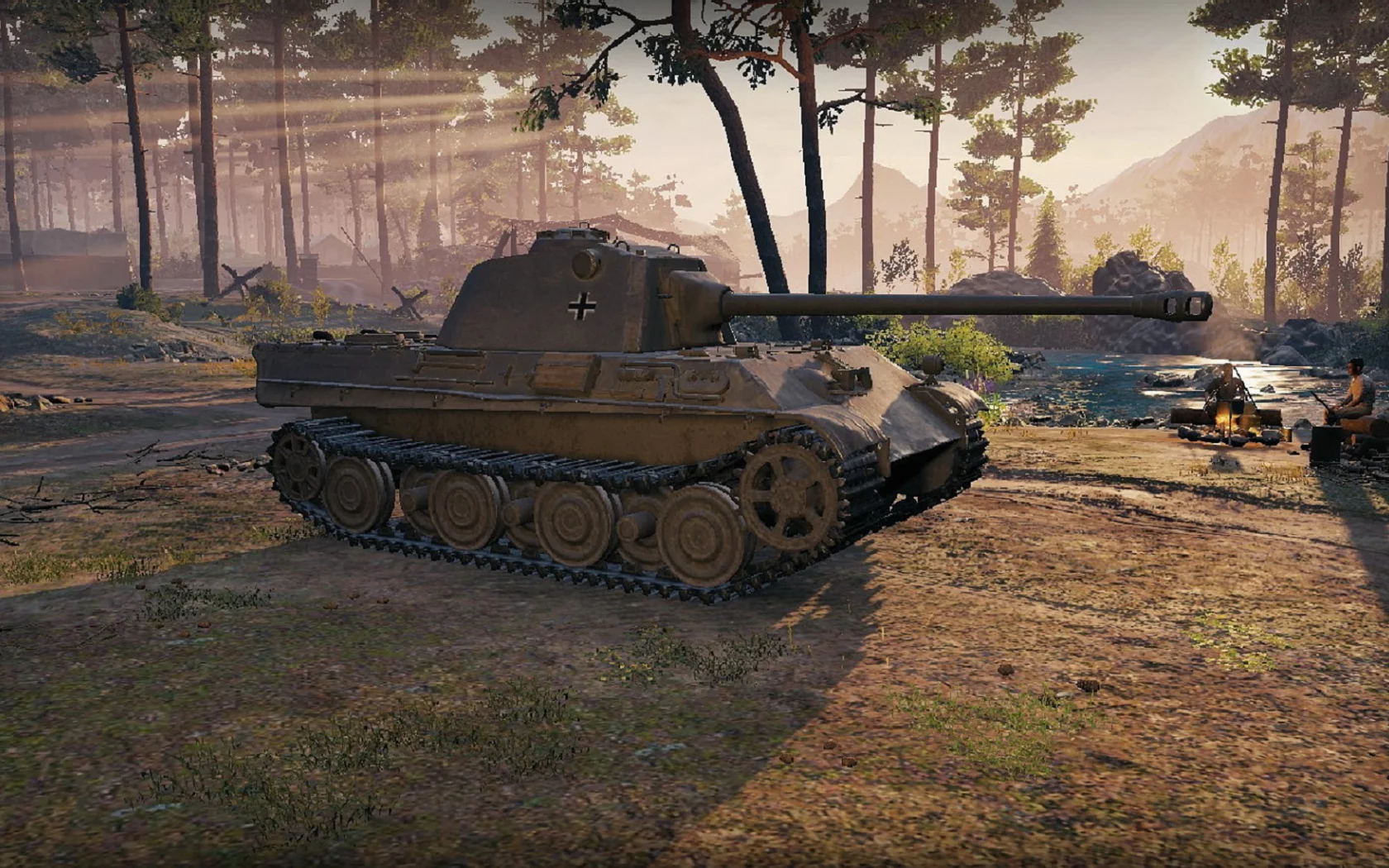 игра, арт, world of tanks, танк, немецкий, panther ii, рассвет, солдаты, wargaming net
