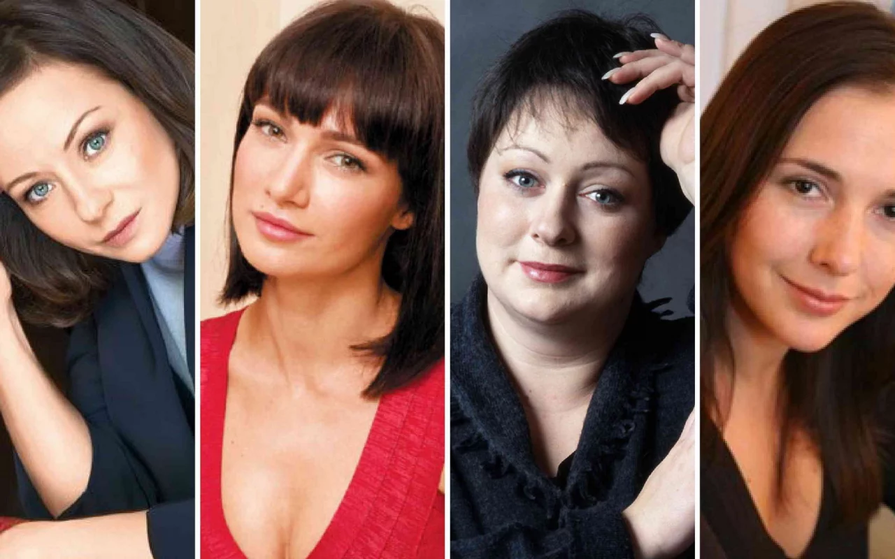 четыре девушки, крупно, русские актрисы, макияж, волосы, грудь, одежда