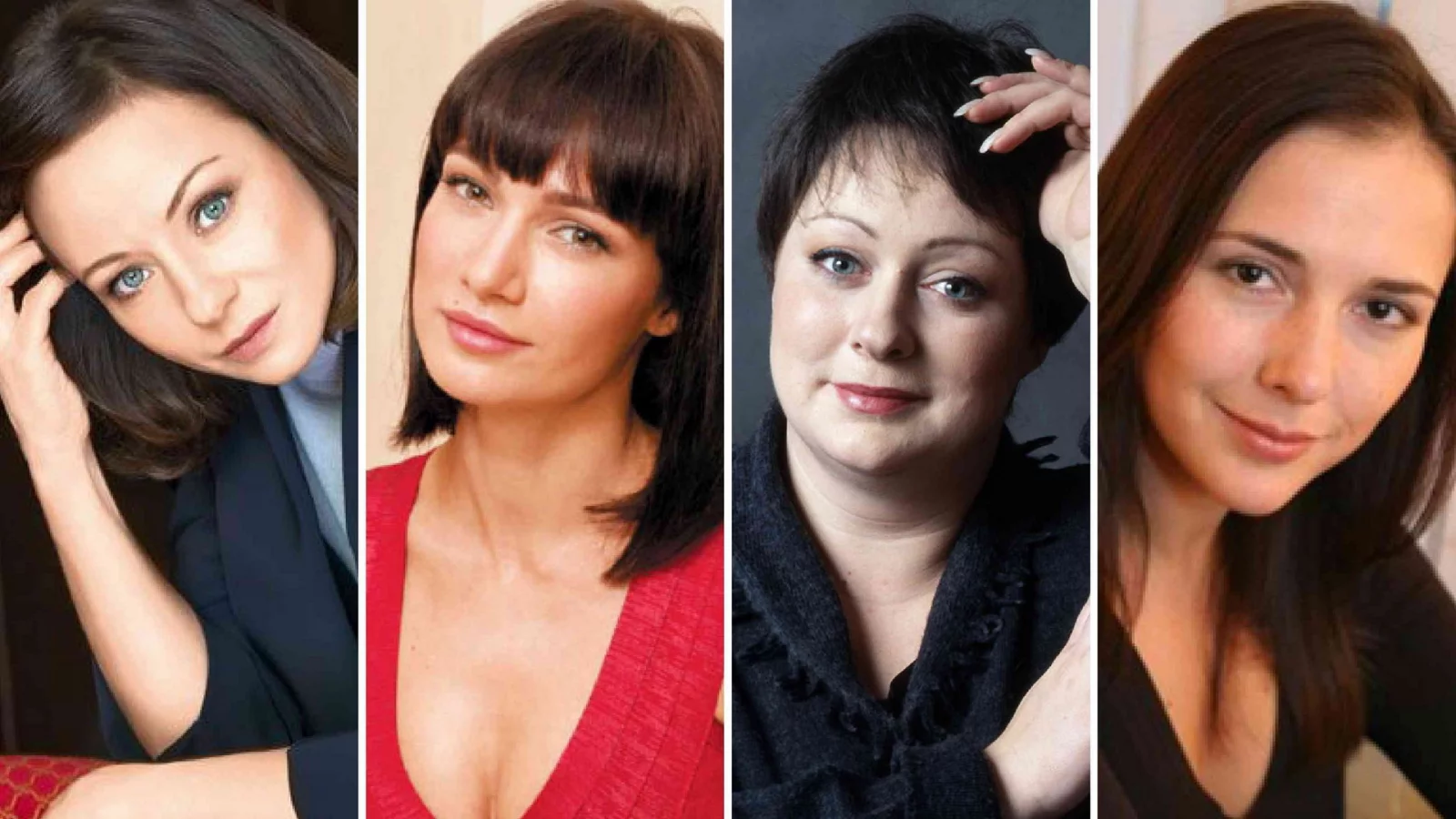 четыре девушки, крупно, русские актрисы, макияж, волосы, грудь, одежда