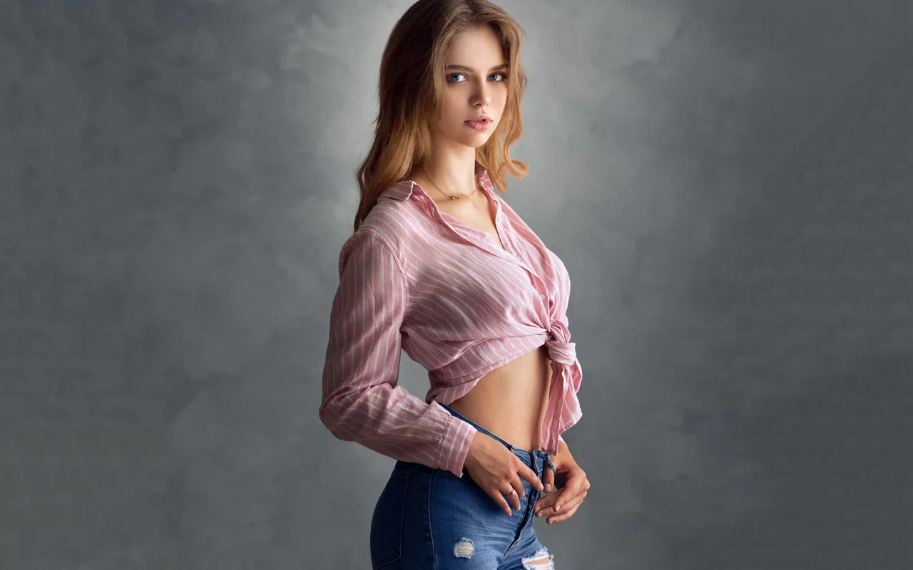девушка, модель, стройная, милая, милашка, красивая, блондинка, рубашка, джинсы