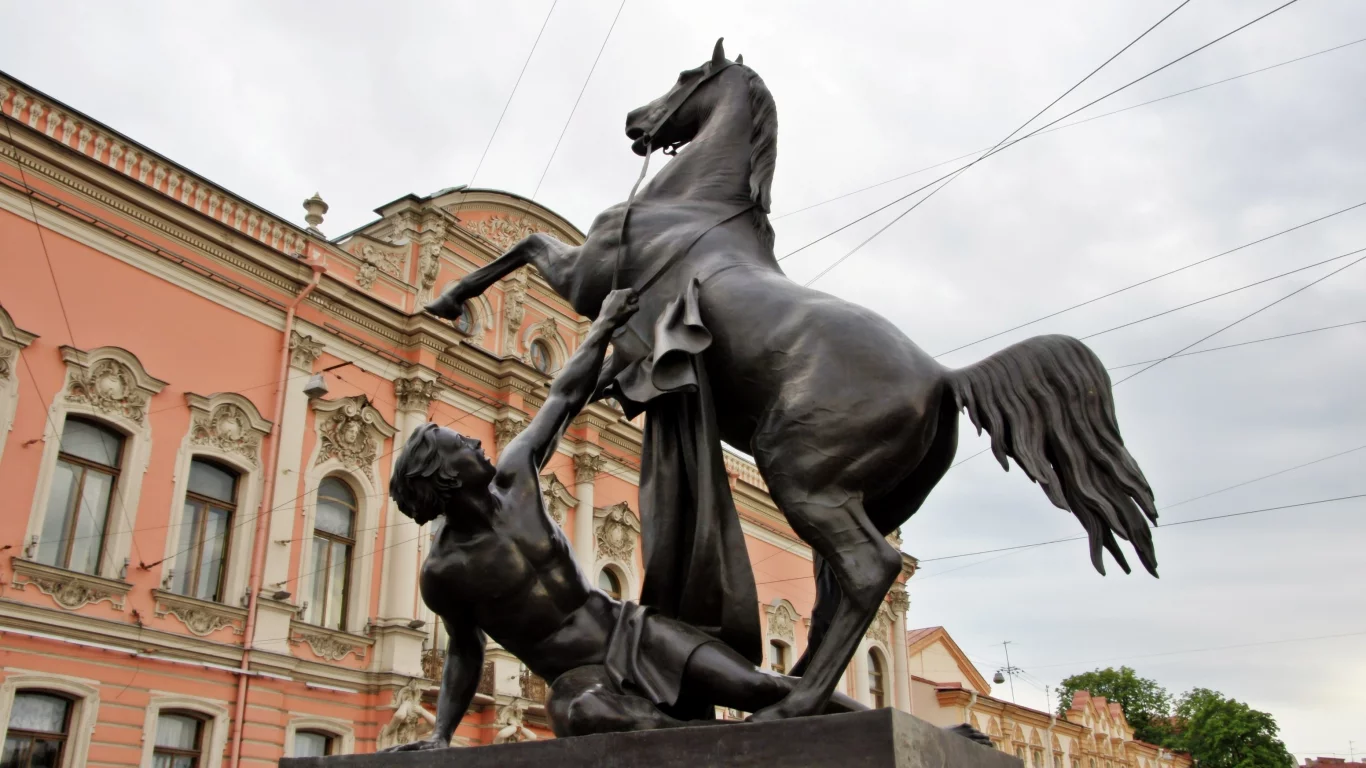 петербург, спб, аничков мост, кони
